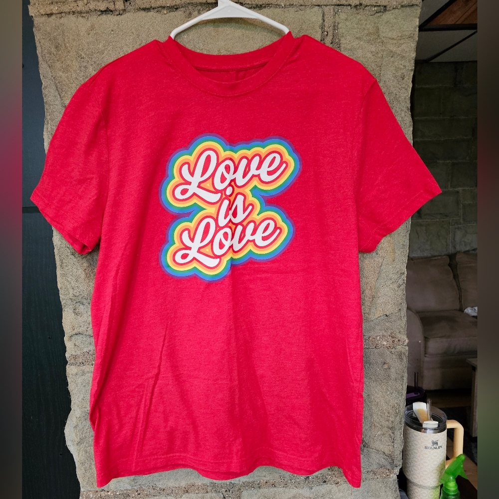 Bold Red Women's Tee with 'Love is Love' Design